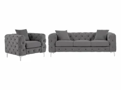 Online Sofá de 3 plazas y sillón de terciopelo antracita y patas de metal EDWINA Conjunto Sofá Y Sillón
