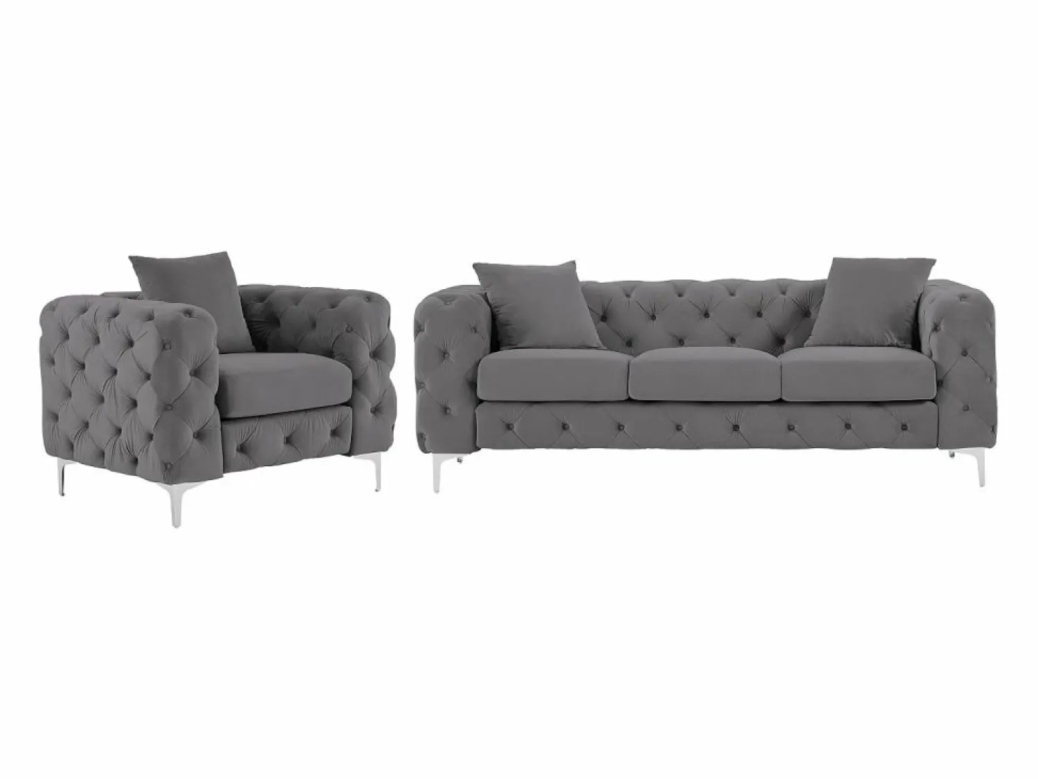 Online Sofá de 3 plazas y sillón de terciopelo antracita y patas de metal EDWINA Conjunto Sofá Y Sillón