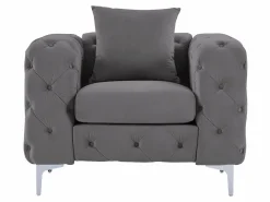 Online Sofá de 3 plazas y sillón de terciopelo antracita y patas de metal EDWINA Conjunto Sofá Y Sillón