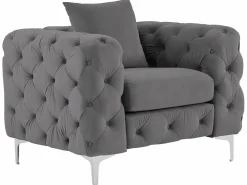Online Sofá de 3 plazas y sillón de terciopelo antracita y patas de metal EDWINA Conjunto Sofá Y Sillón