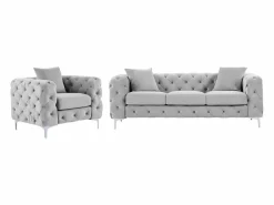 New Sofá de 3 plazas y sillón de terciopelo y patas de metal EDWINA Conjunto Sofá Y Sillón