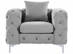 New Sofá de 3 plazas y sillón de terciopelo y patas de metal EDWINA Conjunto Sofá Y Sillón