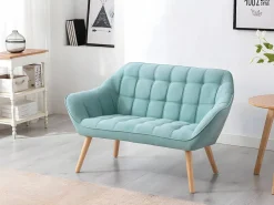 Vente-unique Sofá de 2 plazas y sillón de tela verde agua acolchado. Estilo escandinavo. CASERTA