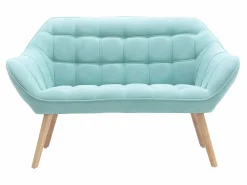 Vente-unique Sofá de 2 plazas y sillón de tela verde agua acolchado. Estilo escandinavo. CASERTA