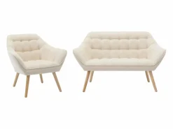 Best Vente-unique Sofá de 2 plazas y sillón de tela estilo escandinavo CASERTA Beige