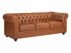 Outlet Sofá de 3 plazas y sillón de piel de vaca color CHESTERFIELD Conjunto Sofá Y Sillón