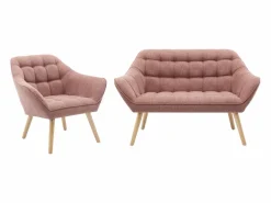 New Vente-unique Sofá de 2 plazas y sillón de tela jaspeada estilo escandinavo CASERTA Rosa
