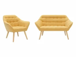 Vente-unique Sofá de 2 plazas y sillón de tela amarillo CASERTA