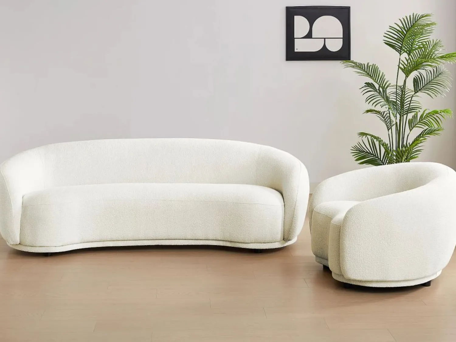Hot Vente-unique Sofá de 3 plazas y sillón en tejido de rizo marfil BOVANA de Pascal Morabito Blanco
