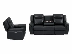 Vente-unique Sofá de 3 plazas y sillón relax eléctrico de piel KENNETH