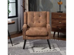 Discount Hauss Spole Sofá de 2 plazas y sillones en tejido ante color café - Conjunto de 2 con patas de madera Camel