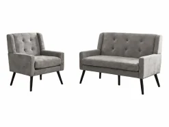 Hauss Spole Sofá de 2 plazas y sillones en tejido de lino - Juego de 2 con patas de madera