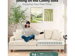 Sofá de 3 puentes en terciopelo , sofá recto grande, asientos profundos adicionales de 53 cm, con 2 almohadas - 220x76x84cm Sofá Escandinavo
