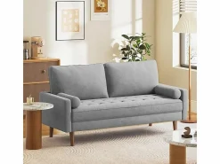 Online DripeX Sofá de 3 salones en tela de lino - escandinavo - con 2 almohadas y reposabrazos - pies de madera sólida - 173x77x84cm Gris