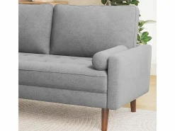 Online DripeX Sofá de 3 salones en tela de lino - escandinavo - con 2 almohadas y reposabrazos - pies de madera sólida - 173x77x84cm Gris