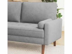 Online DripeX Sofá de 3 salones en tela de lino - escandinavo - con 2 almohadas y reposabrazos - pies de madera sólida - 173x77x84cm Gris