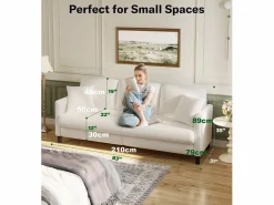 Discount Sofá de 3 salones en terciopelo de peluche, comodidad de sofá derecha grande en madera maciza, amores con reposabrazos, 210 x 79 x 89 cm - Todos Los Sofás|Sofá Escandinavo
