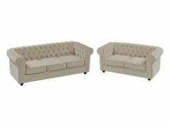 Clearance Sofá de 3 y 2 plazas de terciopelo CHESTERFIELD Conjunto Sofás