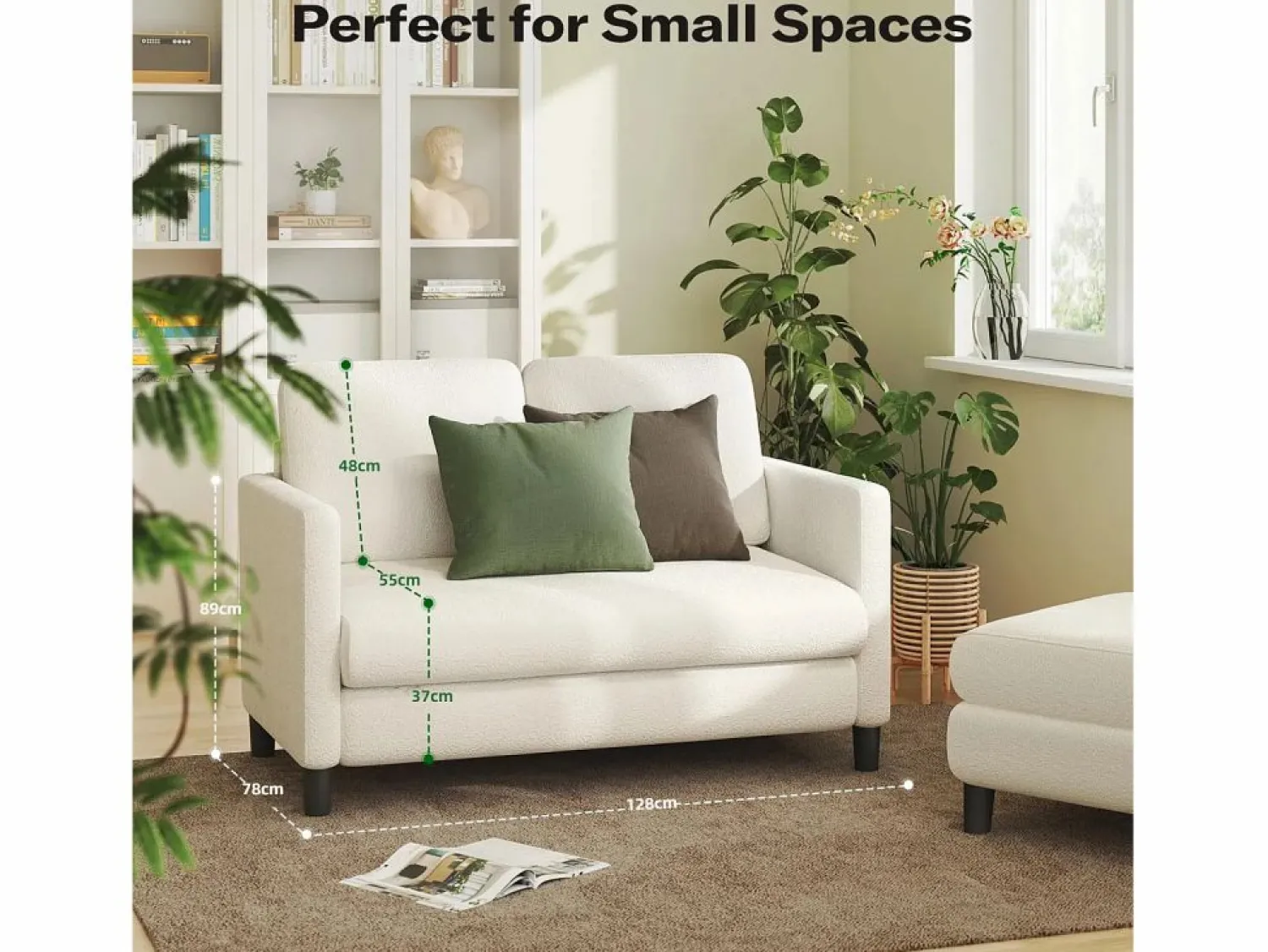 Online Sofá de comodidad de 2 salas en terciopelo de peluche, con un asiento profundo de 55 cm y reposabrazos - 128x78x89cm Sofá Escandinavo