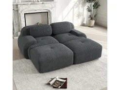 Discount KOMHTOM Sofá de dos plazas de terciopelo a cuadros, antideslizante, con reposabrazos ergonómicos y acolchado mullido de alta resistencia, . Gris