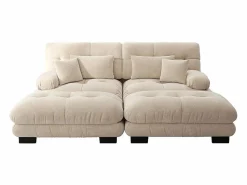 Hot Sofá de dos plazas en chenilla,dos cojines lumbares y dos cojines decorativos,reposabrazos anchos y dos reposapiés, tapizado en tela . Conjunto Sofás