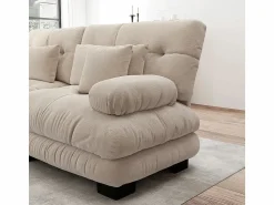 Hot Sofá de dos plazas en chenilla,dos cojines lumbares y dos cojines decorativos,reposabrazos anchos y dos reposapiés, tapizado en tela . Conjunto Sofás