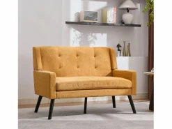 Online Hauss Spole Sofá de dos plazas y sillones en tejido de lino - Juego de 2 con patas de madera Amarillo