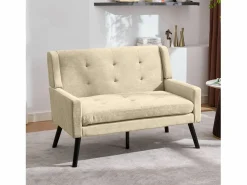 Best Hauss Spole Sofá de dos plazas y sillones en tejido de lino - Conjunto de 2 con patas de madera Beige