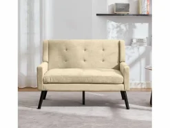 Best Hauss Spole Sofá de dos plazas y sillones en tejido de lino - Conjunto de 2 con patas de madera Beige