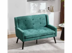 Discount Hauss Spole Sofá de dos plazas y sillones en tejido de lino - Juego de 2 con patas de madera Verde
