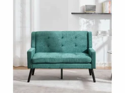 Discount Hauss Spole Sofá de dos plazas y sillones en tejido de lino - Juego de 2 con patas de madera Verde