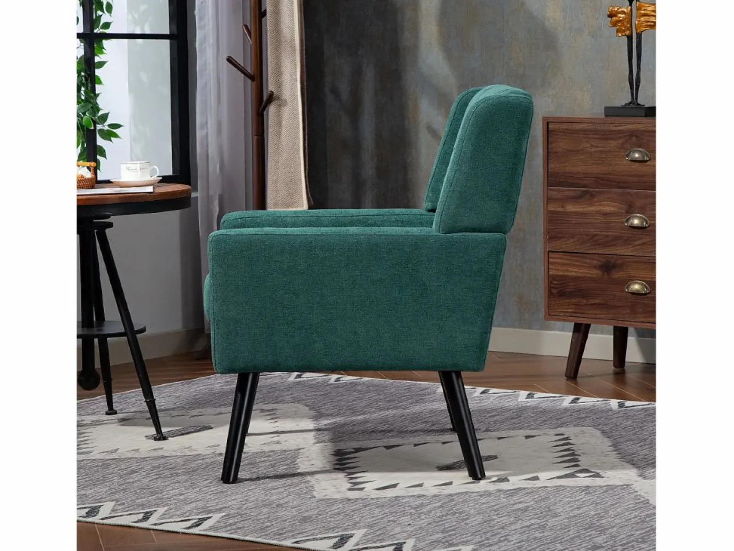 Discount Hauss Spole Sofá de dos plazas y sillones en tejido de lino - Juego de 2 con patas de madera Verde