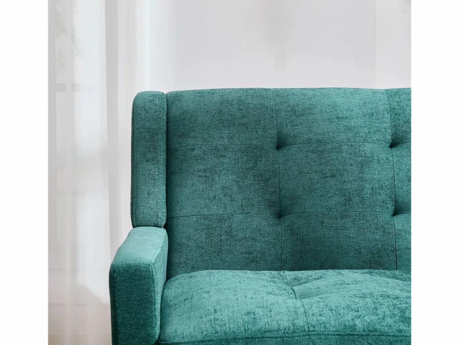 Discount Hauss Spole Sofá de dos plazas y sillones en tejido de lino - Juego de 2 con patas de madera Verde