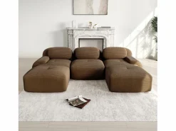 New DripeX Sofá de esquina 3 plazas modular - en Pana - con 3 cojines y 2 otomanas - 298x178x70cm - Marrón Marru00f3n