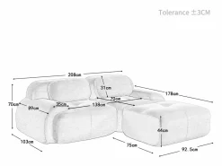Outlet Sofá de esquina 2 plazas modular - en Pana - con 2 cojines y otomana - ergonómico - 208x178x70cm - Marrón Sofás Club