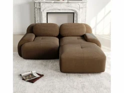 Outlet Sofá de esquina 2 plazas modular - en Pana - con 2 cojines y otomana - ergonómico - 208x178x70cm - Marrón Sofás Club