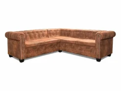 vidaxl Sofá de esquina Chesterfield 5 plazas cuero artificial marrón