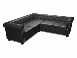 New vidaxl Sofá de esquina Chesterfield 5 plazas cuero artificial Negro