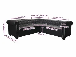 New vidaxl Sofá de esquina Chesterfield 5 plazas cuero artificial Negro