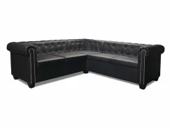 New vidaxl Sofá de esquina Chesterfield 5 plazas cuero artificial Negro
