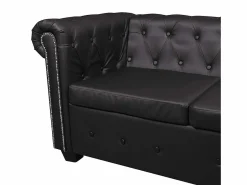 New vidaxl Sofá de esquina Chesterfield 5 plazas cuero artificial Negro