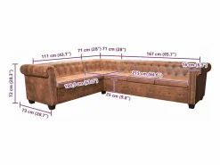 vidaxl Sofá de esquina Chesterfield 6 plazas cuero artificial marrón