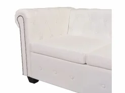 Sale vidaxl Sofá de esquina Chesterfield 6 plazas cuero artificial Blanco