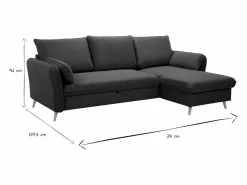 Miliboo Sofá de esquina convertible reversible con baúl 3-4 plazas en tela verde y madera clara DRISS