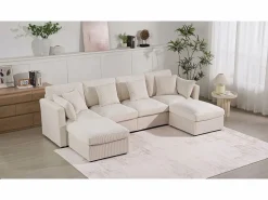 Best Sofá de esquina en forma de U - 6 plazas - con reposabrazos ajustables - con reposapiés desmontable - Pana acanalada - Sofá - 4 Plazas|Sofá Rinconera