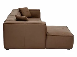 Clearance Sofá de esquina izquierda vintage de 3-4 plazas en cuero marrón y madera negra COBAIN Sofá De Piel