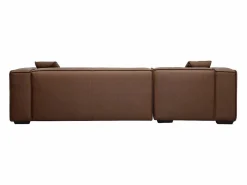 Clearance Sofá de esquina izquierda vintage de 3-4 plazas en cuero marrón y madera negra COBAIN Sofá De Piel