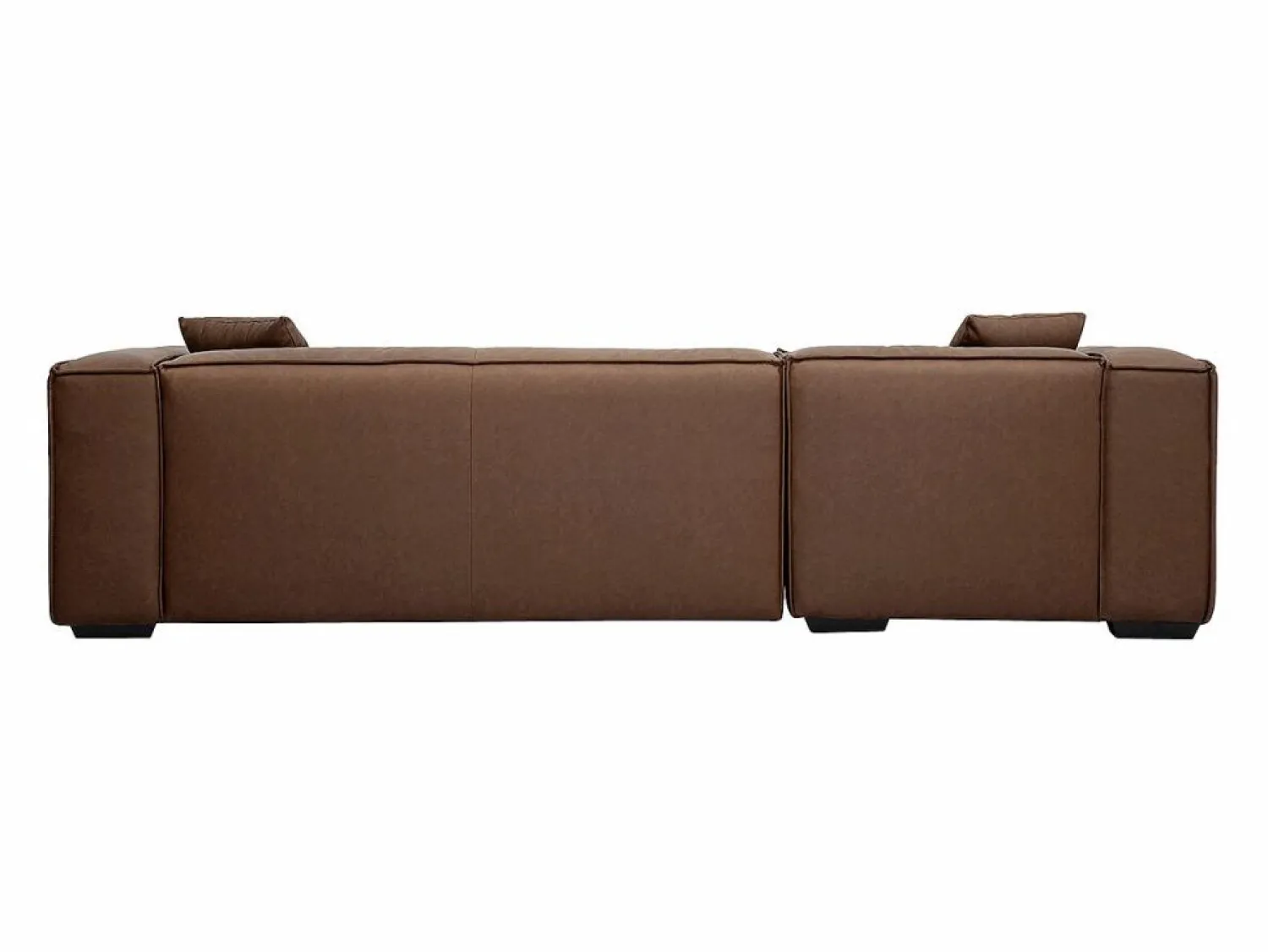 Clearance Sofá de esquina izquierda vintage de 3-4 plazas en cuero marrón y madera negra COBAIN Sofá De Piel