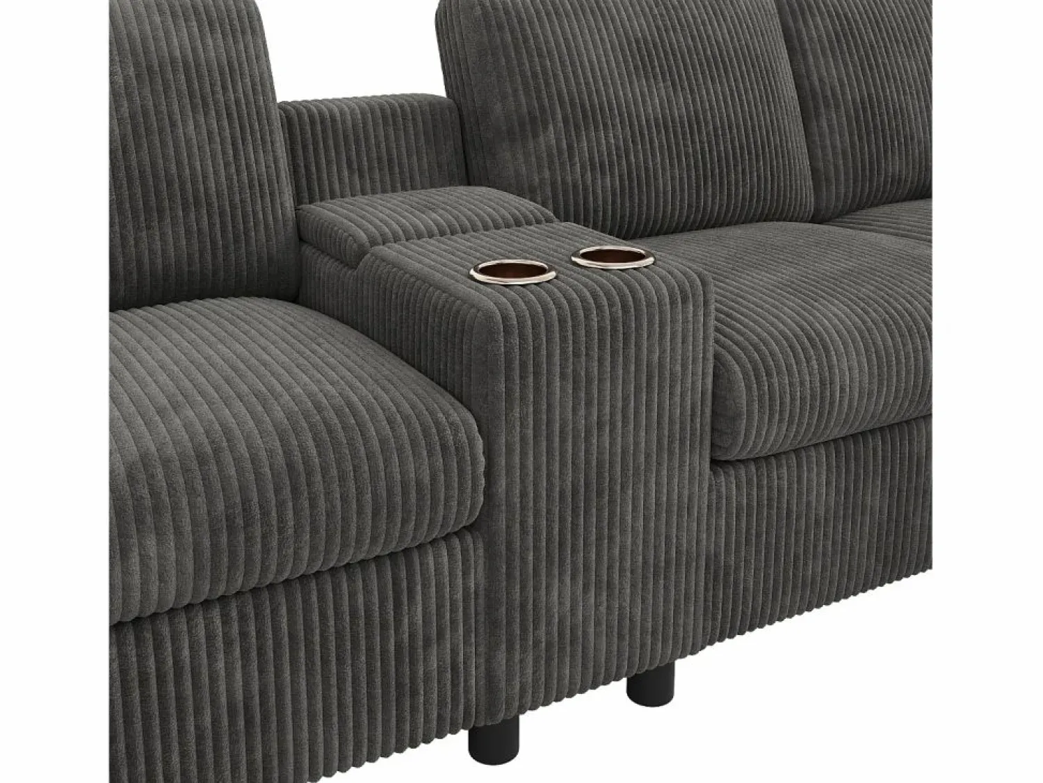 Sofá de esquina moderno en forma de U - con USB y Type-C - con 2 reposapiés con almacenamiento - con 2 portavasos - pana acanalada - Sofá - 4 Plazas