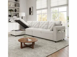 ModernLuxe Sofá de esquina moderno en L - Con espacio de almacenamiento - Ajustable a izquierda y derecha - Con bolsillos laterales de almacenamiento - Terciopelo - ​​​